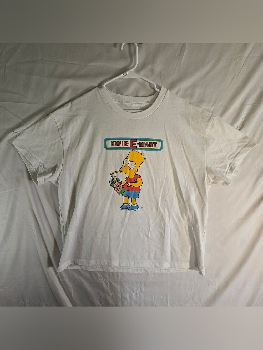 Graphic Crewneck Tee with Kwik-E-Mart Bart Design - White
